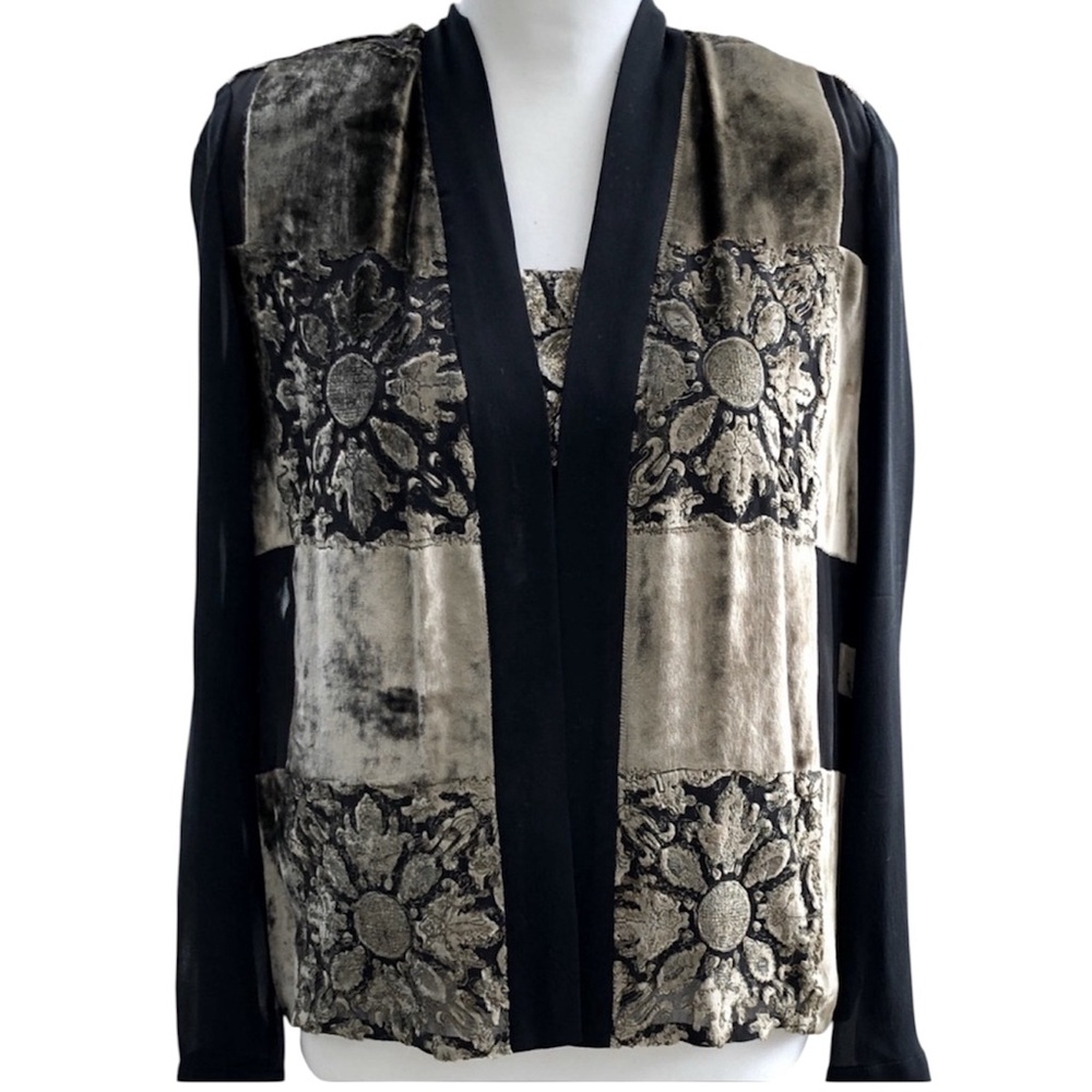 Vintage Zonda Nellis Black & Gold Velvet Jacket and Top Set, sz 8